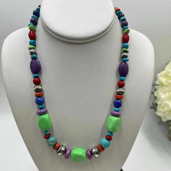American West Jewelry by Carolyn Pollack Multi Gemstone Beaded Sterling Necklace - Picture 1 of 15